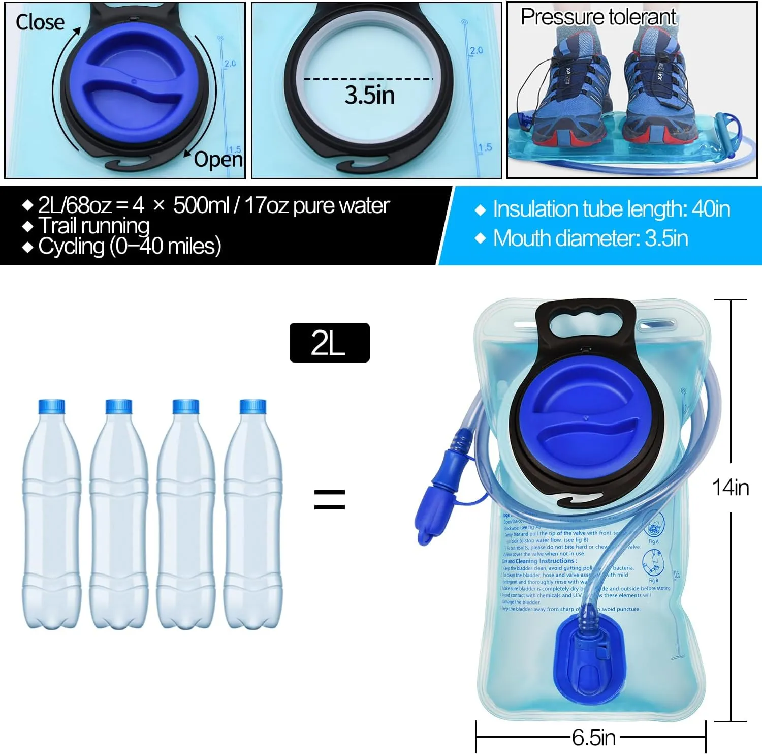 1.5L/2L/2.5L/3L Hydration Bladder, Large Opening Water Storage Bladder Bag, for Cycling Hiking Camping