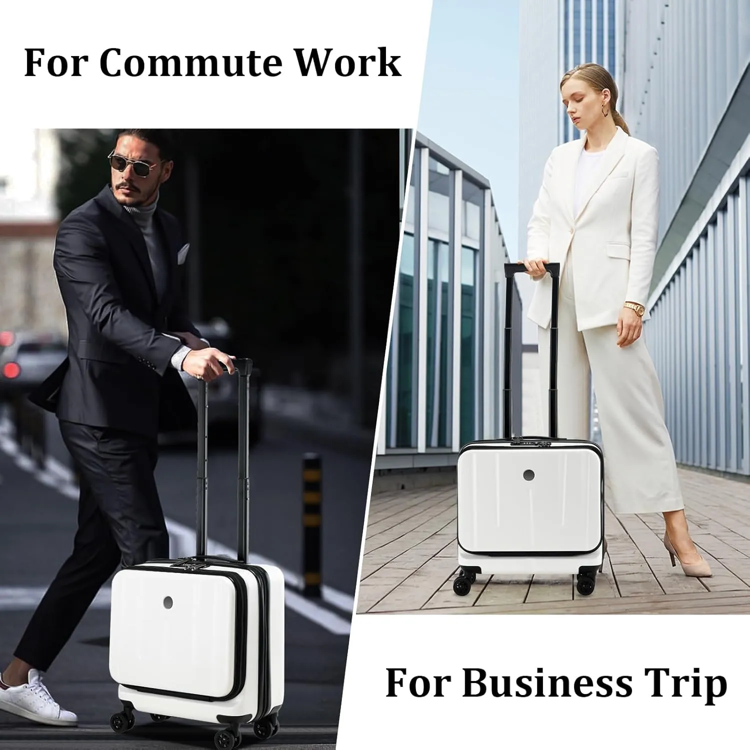 16 Inch Carry On Luggage with 2 Compartments for 14 & 15 Laptop, 16.14*8*17.12 Rolling Briefcase, Lightweight Hardshell ABS PC Suitcase with Spinner Silent Wheels, for Business Trip, Milky White