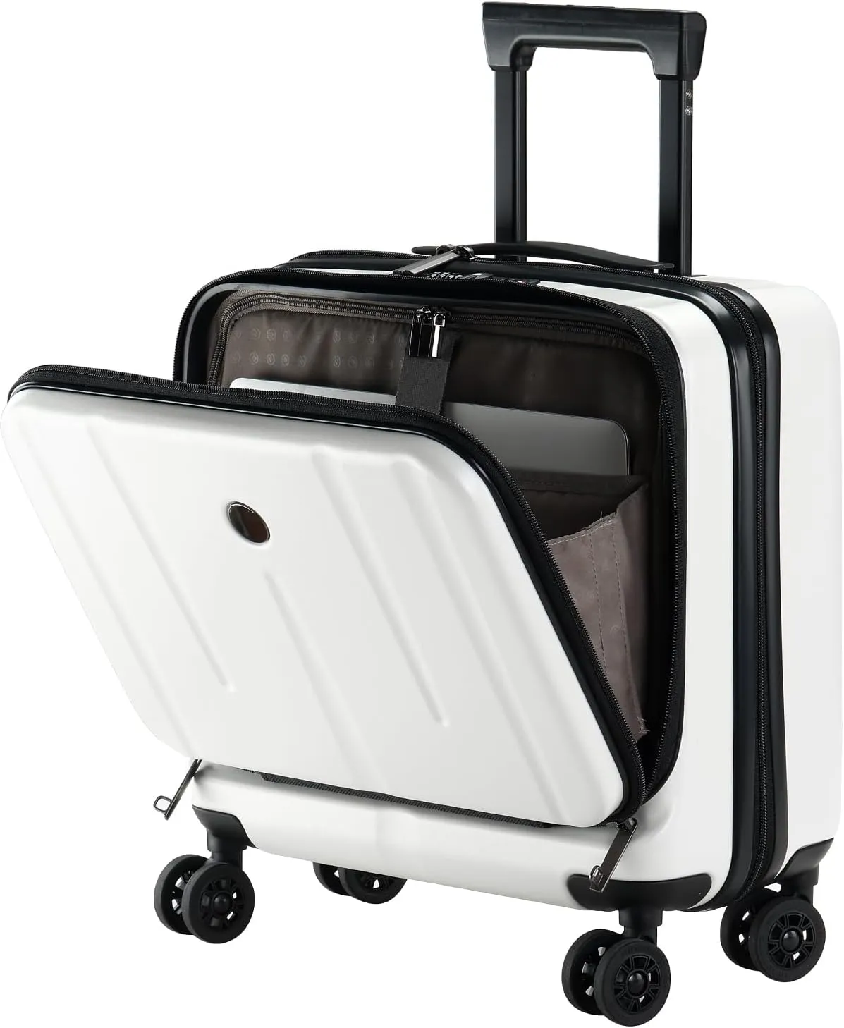 16 Inch Carry On Luggage with 2 Compartments for 14 & 15 Laptop, 16.14*8*17.12 Rolling Briefcase, Lightweight Hardshell ABS PC Suitcase with Spinner Silent Wheels, for Business Trip, Milky White