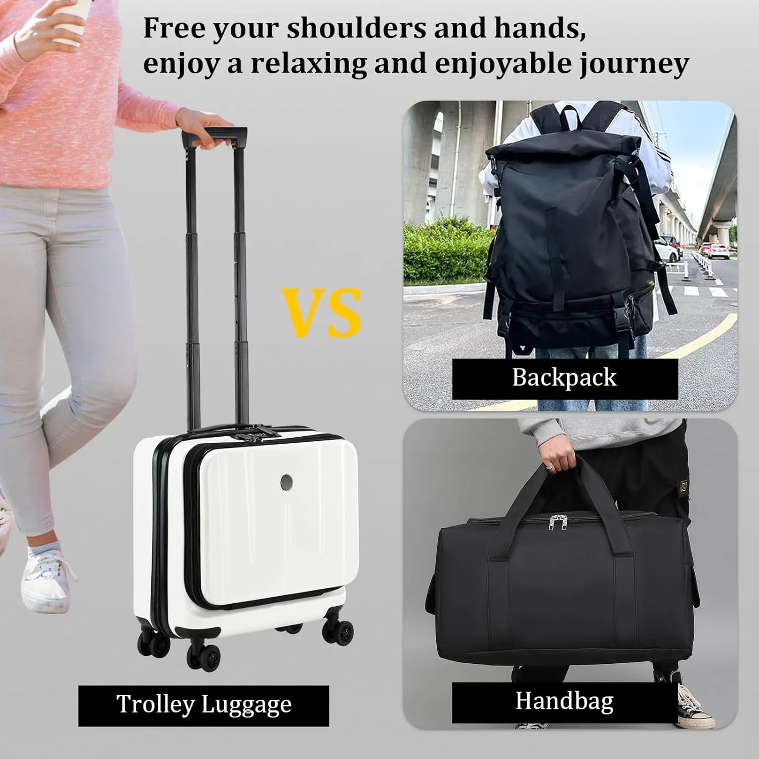 16 Inch Carry On Luggage with 2 Compartments for 14 & 15 Laptop, 16.14*8*17.12 Rolling Briefcase, Lightweight Hardshell ABS PC Suitcase with Spinner Silent Wheels, for Business Trip, Milky White