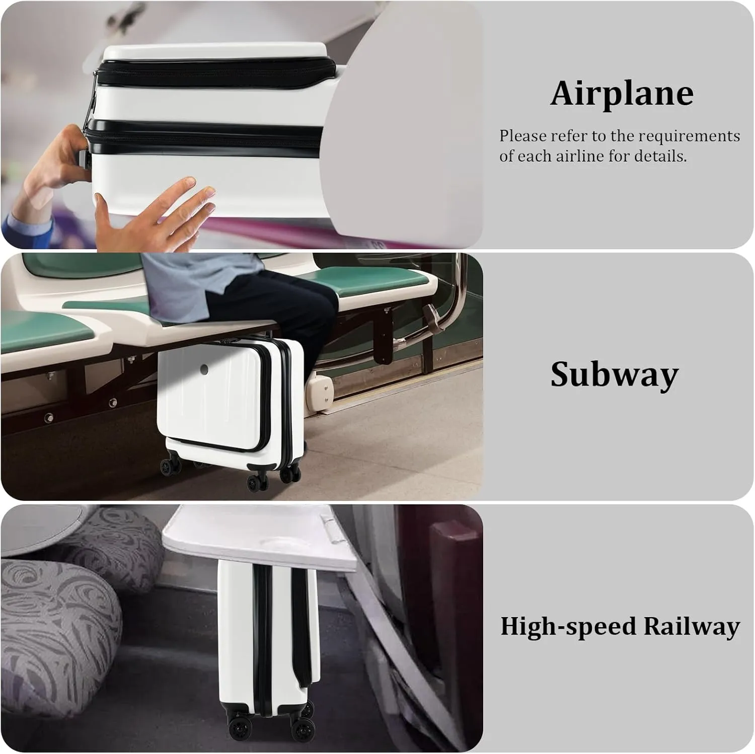 16 Inch Carry On Luggage with 2 Compartments for 14 & 15 Laptop, 16.14*8*17.12 Rolling Briefcase, Lightweight Hardshell ABS PC Suitcase with Spinner Silent Wheels, for Business Trip, Milky White