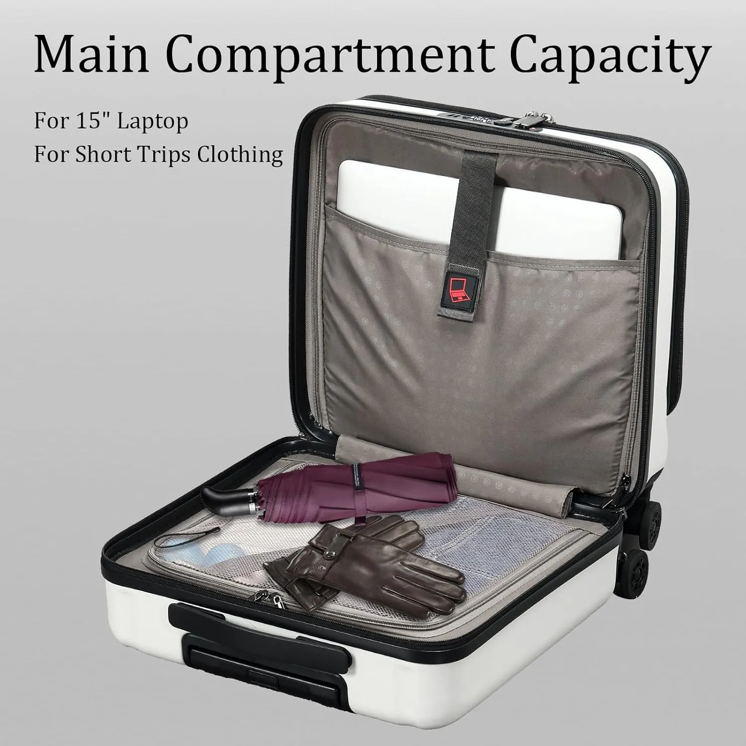 16 Inch Carry On Luggage with 2 Compartments for 14 & 15 Laptop, 16.14*8*17.12 Rolling Briefcase, Lightweight Hardshell ABS PC Suitcase with Spinner Silent Wheels, for Business Trip, Milky White