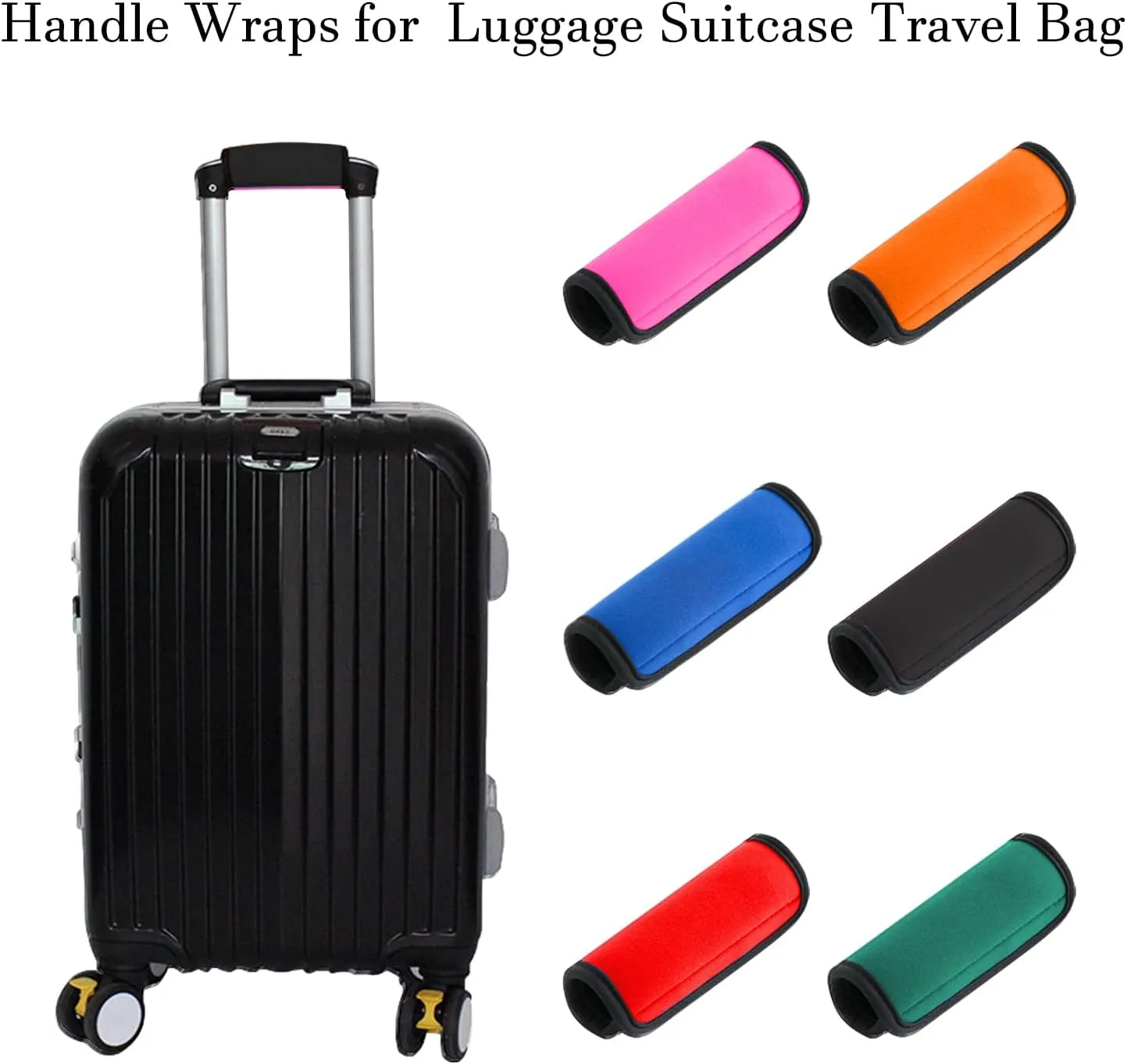 2 Pack Luggage Handle Wraps for Suitcase, Bright Color Comfort Soft Handle Covers (Black)
