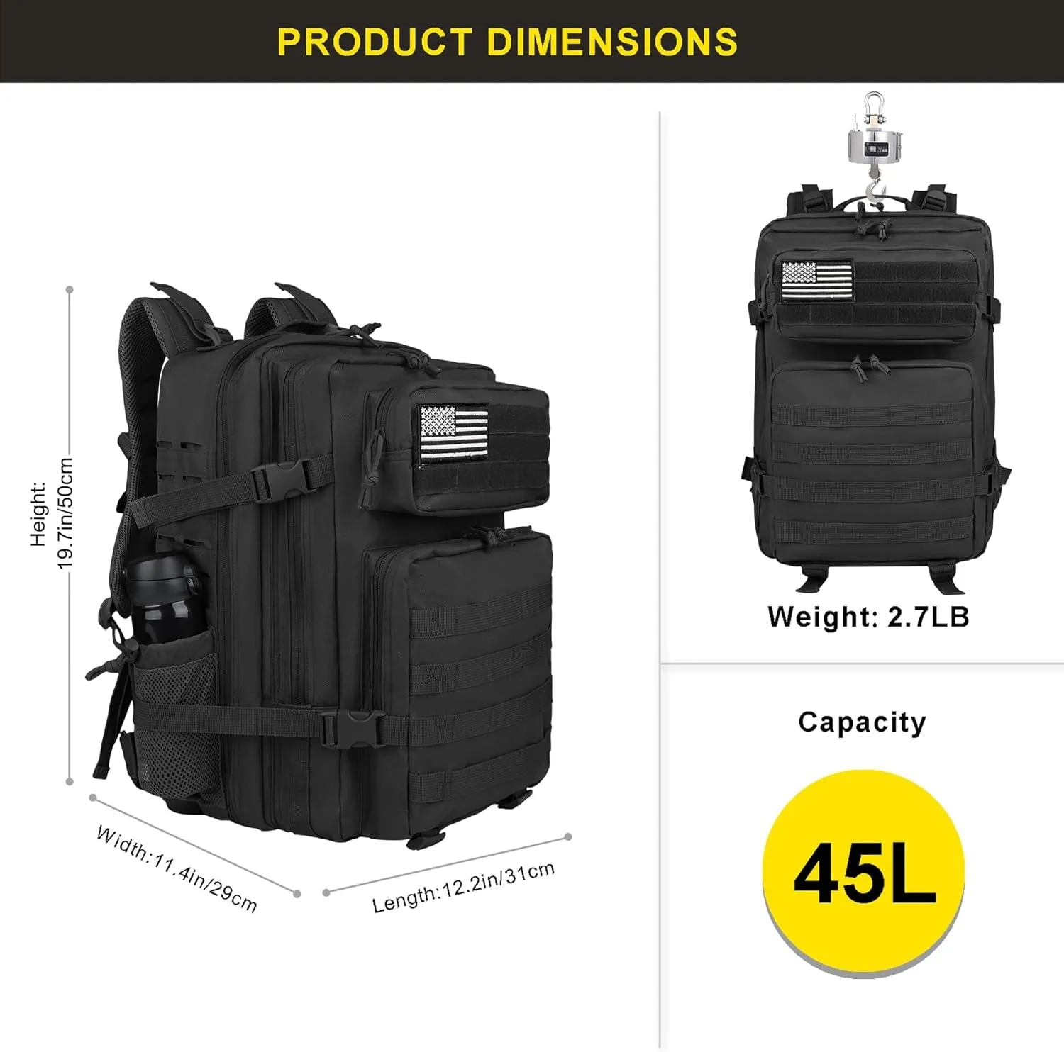 45L Military Tactical Backpack with Molle System