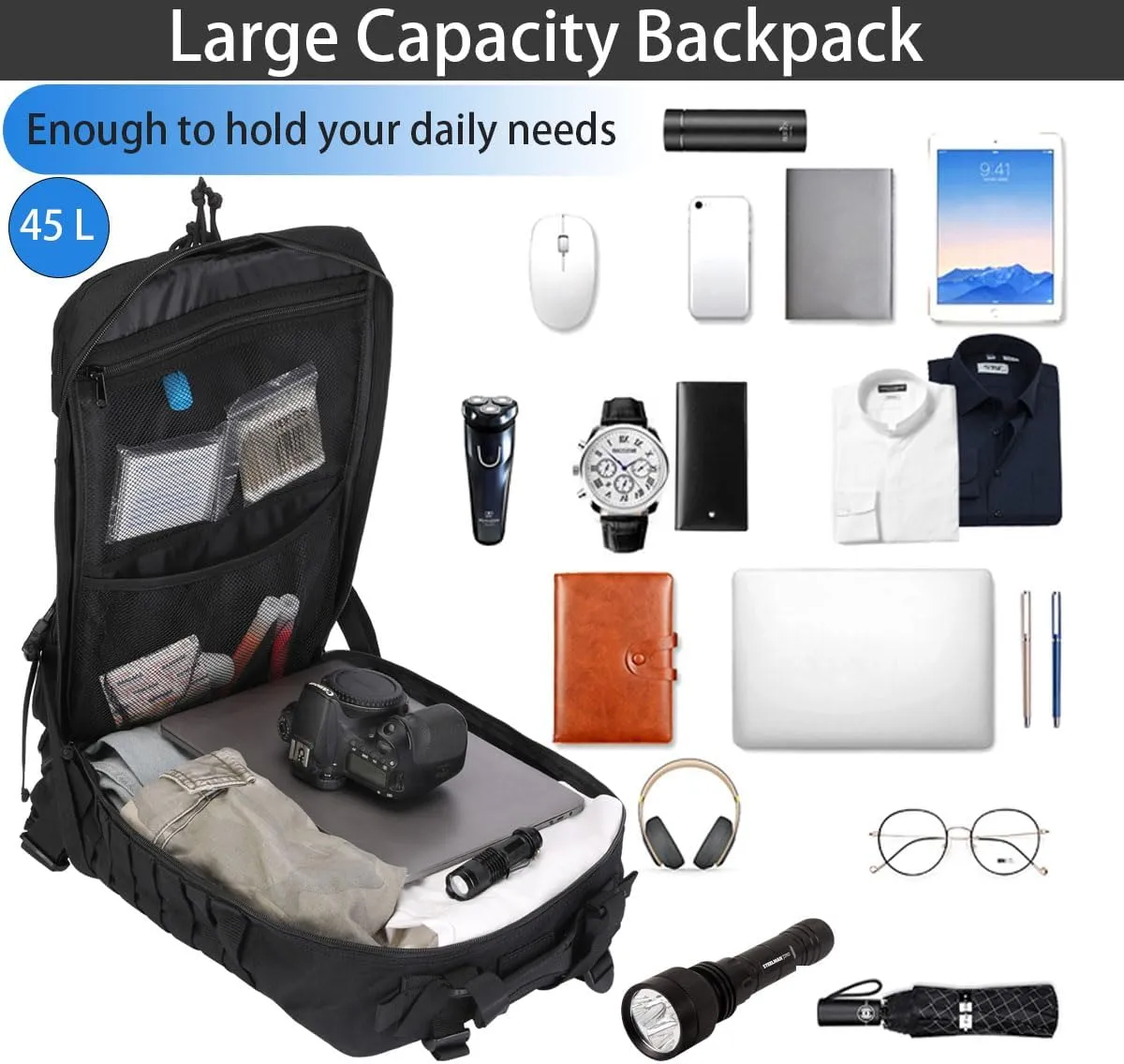 45L Military Tactical Backpacks Lage Molle Backpack 3 Day Assault Pack Backpack Camping Hiking Rucksack Bug Out Bag Rucksack