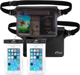 AiRunTech Waterproof Dry Bag and Waterproof Cell Phone Bag for Outdoor Water Sports, Boating, Hiking,Kayaking,Fishing (2 * Phone case(Clear)   2 * Fanny Pack(Black Gray))