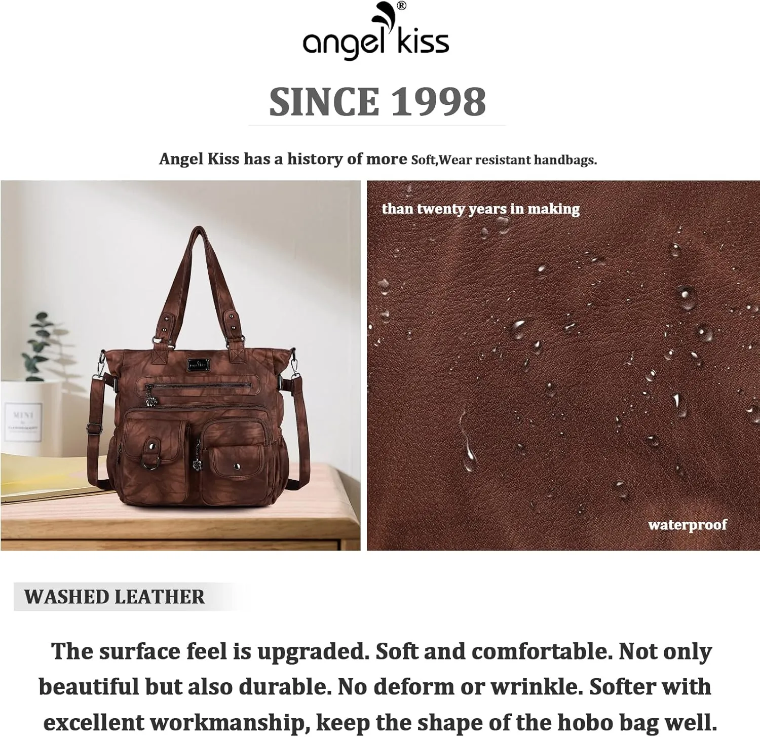 Angelkiss Purses and Handbag for Women Soft Leather Hobo Bags Satchel Shoulder Bags Ladies Tote Crossbody Bag