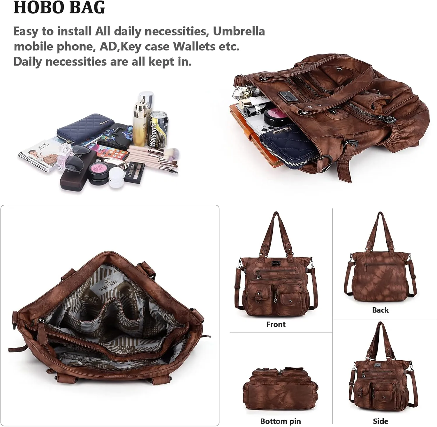 Angelkiss Purses and Handbag for Women Soft Leather Hobo Bags Satchel Shoulder Bags Ladies Tote Crossbody Bag