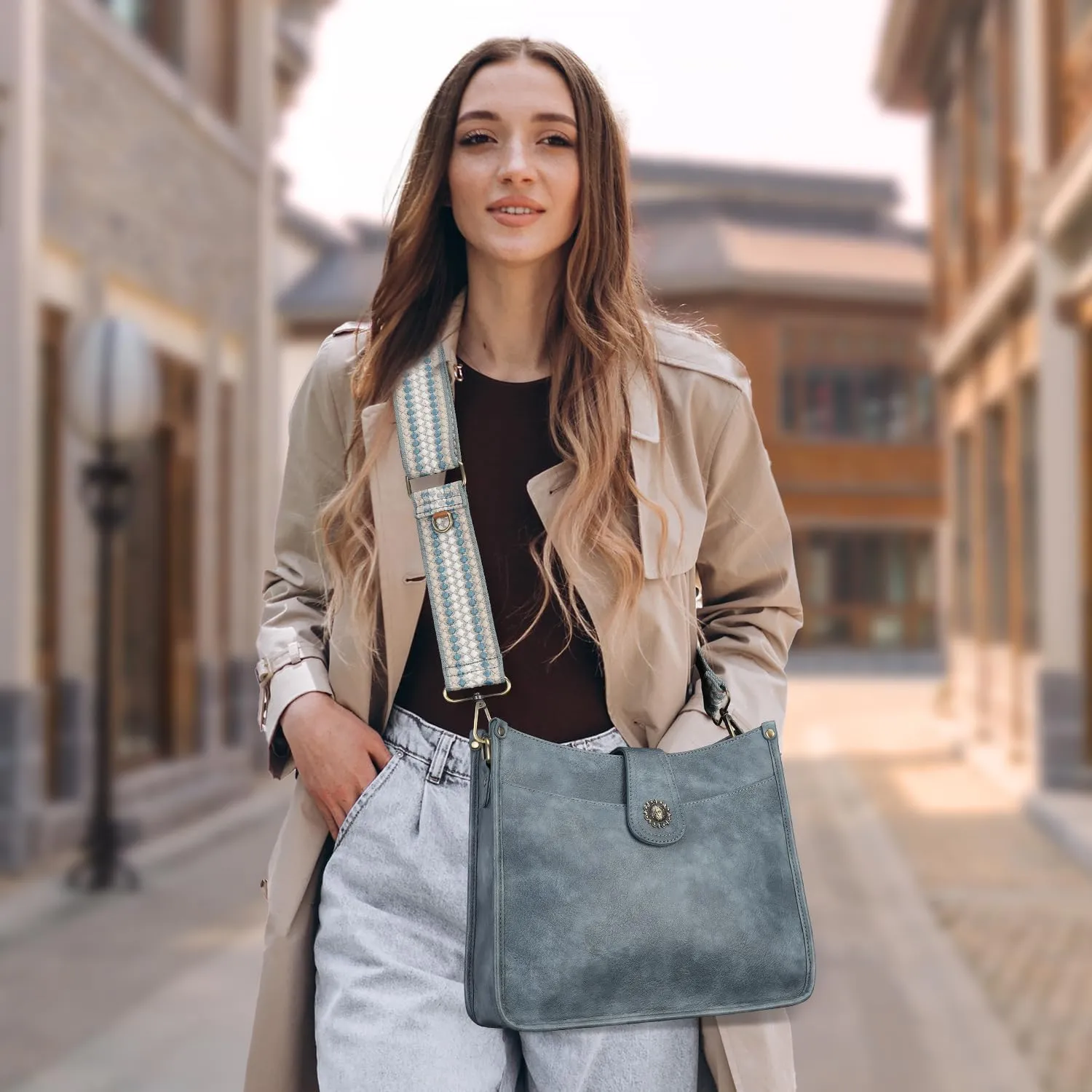 APHISON Crossbody Bags For Women Trendy, Leather Hobo Handbag Crossbody Purses Shoulder Bucket Bag with 2 Strap