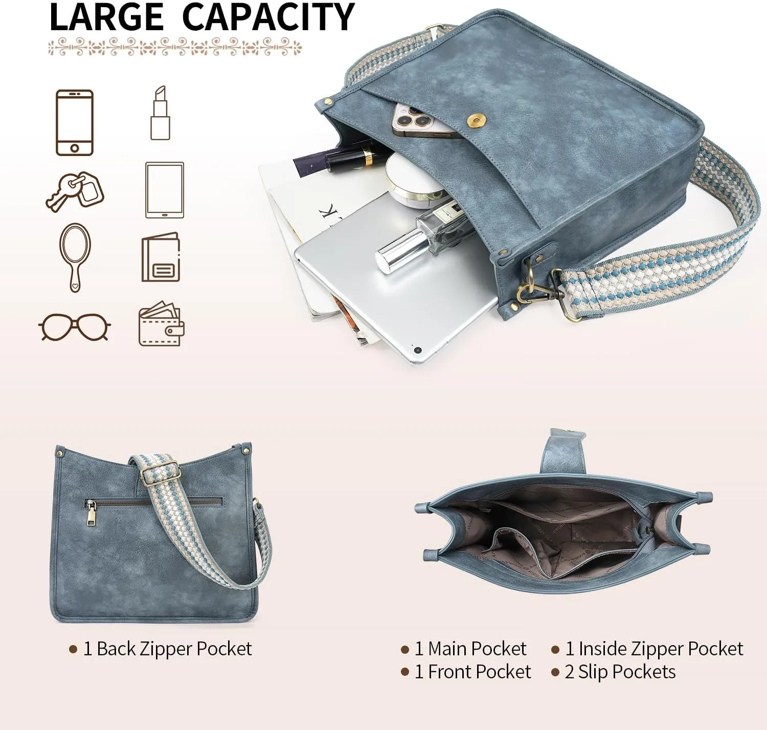 APHISON Crossbody Bags For Women Trendy, Leather Hobo Handbag Crossbody Purses Shoulder Bucket Bag with 2 Strap