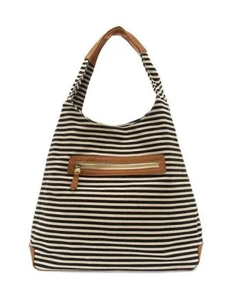 April Canvas Hobo Bag  - L8171-04  -  Women  BLACK & WHITE