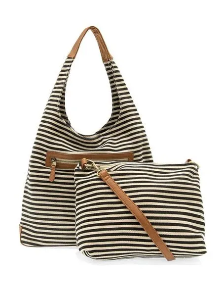 April Canvas Hobo Bag  - L8171-04  -  Women  BLACK & WHITE