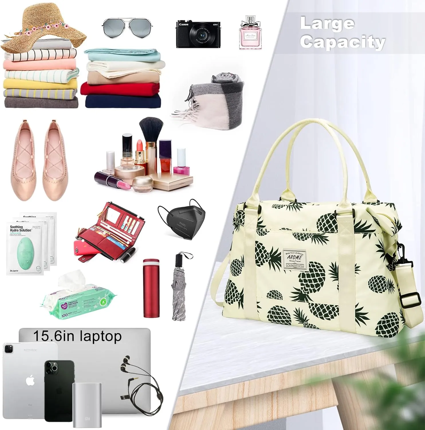 AROME Weekender Bags for Women, Travel Duffel Bag Overnight Weekend Bag Sports Gym Tote Bag with Wet Pocket & Flight Approved
