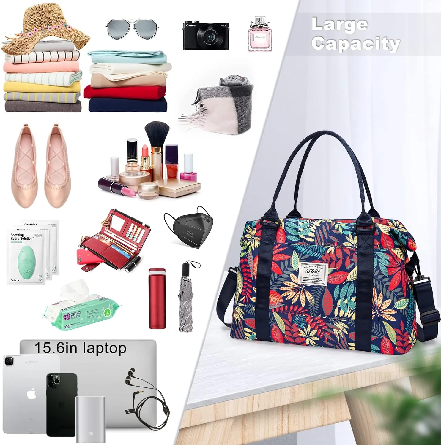 AROME Weekender Bags for Women, Travel Duffel Bag Overnight Weekend Bag Sports Gym Tote Bag with Wet Pocket & Flight Approved