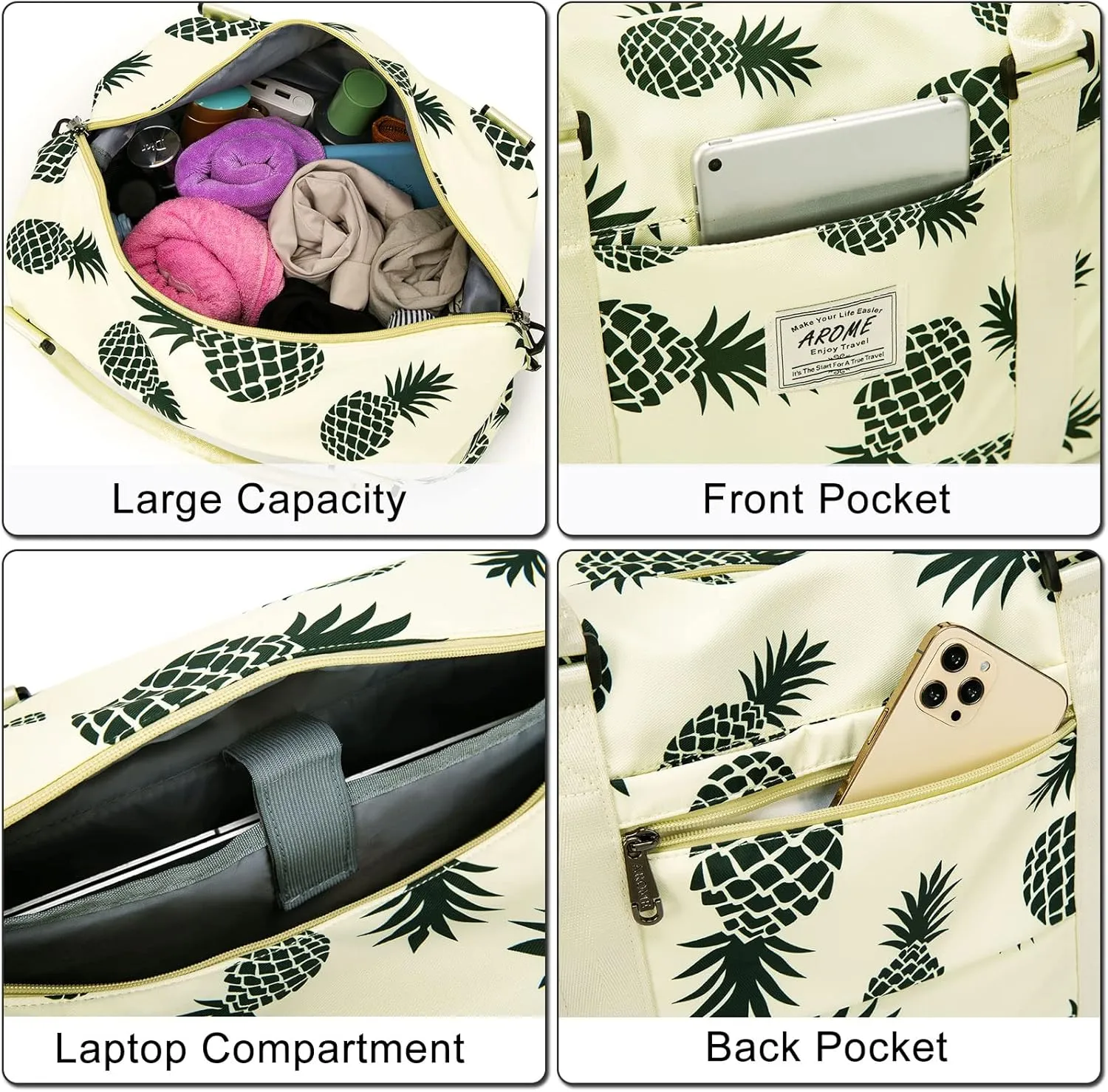 AROME Weekender Bags for Women, Travel Duffel Bag Overnight Weekend Bag Sports Gym Tote Bag with Wet Pocket & Flight Approved
