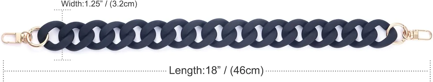 AUMEY Large Flat Chain Strap - Acrylic Luxury Handbag Strap Fashionable Replacement Purse Clutches Handles for DIY Crafts, 15.7 inch of Each  (02- Black)