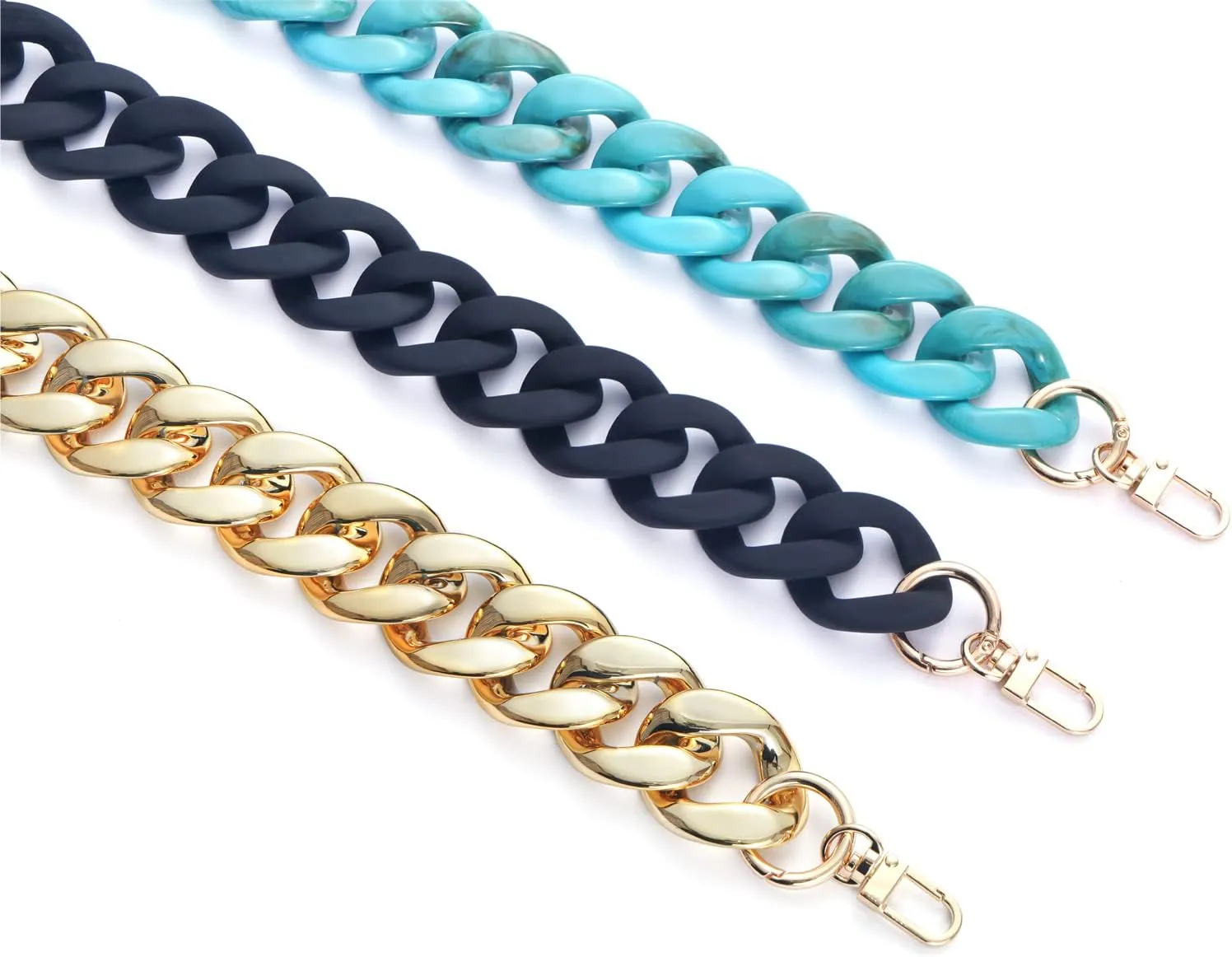 AUMEY Large Flat Chain Strap - Acrylic Luxury Handbag Strap Fashionable Replacement Purse Clutches Handles for DIY Crafts, 15.7 inch of Each  (02- Black)