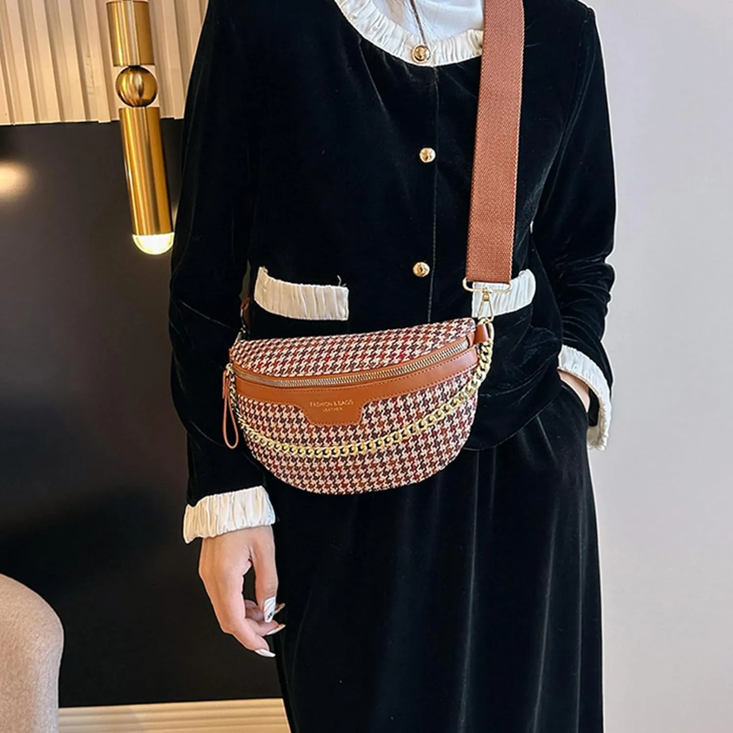 AuSion Fashion Leather Crossbody Fanny Pack for Women  Lightweight Waist Chest Bag with Wide Strap, Ideal for Travel, Festivals and Casual Outings