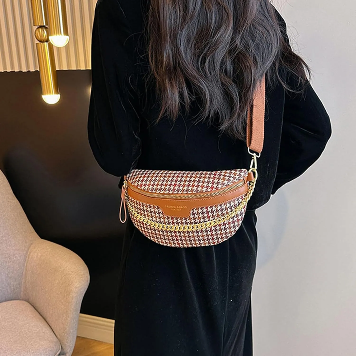 AuSion Fashion Leather Crossbody Fanny Pack for Women  Lightweight Waist Chest Bag with Wide Strap, Ideal for Travel, Festivals and Casual Outings