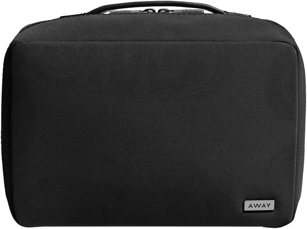 Away Small Toiletry Bag, Travel Essentials Organizer with Mesh and Clear Pockets, Waterproof, Easy to Clean, Compact Travel Pouch, Jet Black