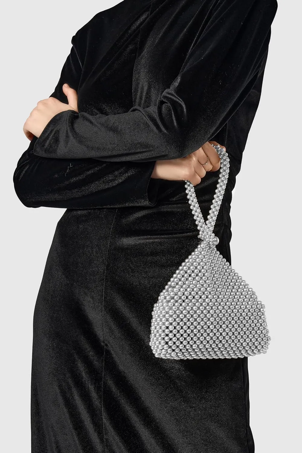BABEYOND Pearl Clutch Purse Evening Bags for Women Elegant Triangle Purse for Wedding Bride Party Prom