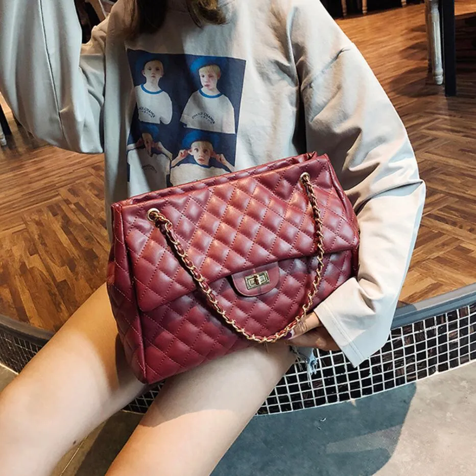 Back to College 2018 PU Leather Handbags Women's Designer Handbag The Big Women's Lattice Lock Shopping Bag Large Handbags Tote Shoulder Bags