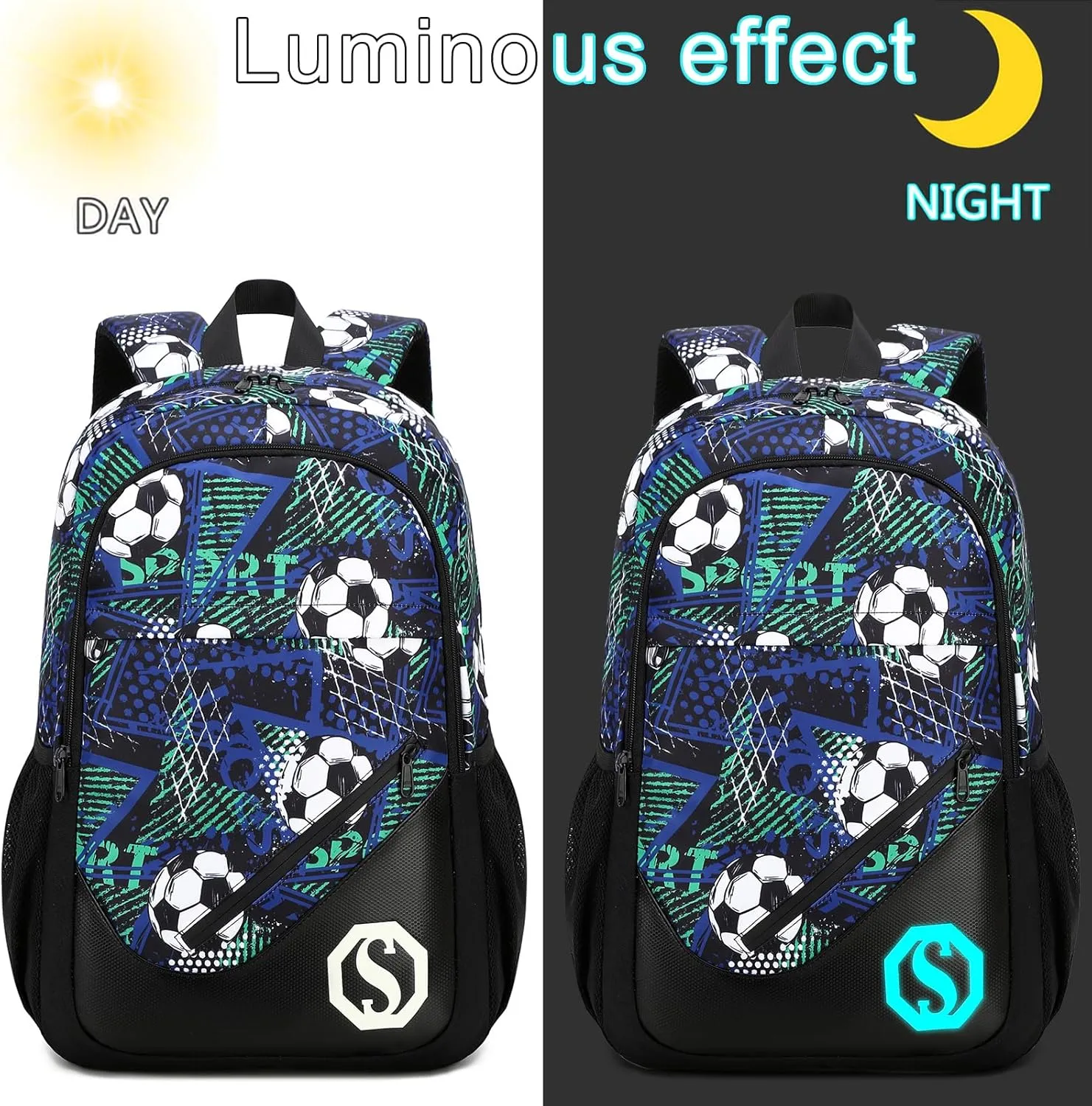 Backpack for Kids Boys Girls Bookbag 17 Inch Elementary School Bags Primary Laptop Rucksack for Teens TravelGraffiti-Football Black)