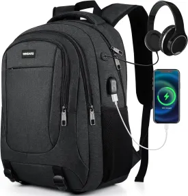 Backpack for Men and Women, School Backpacks for Teens Boys, 15.6 Inch Large College Bookbag Durable Computer Laptop Bag with USB Charger Port for Business Work Travel, Black