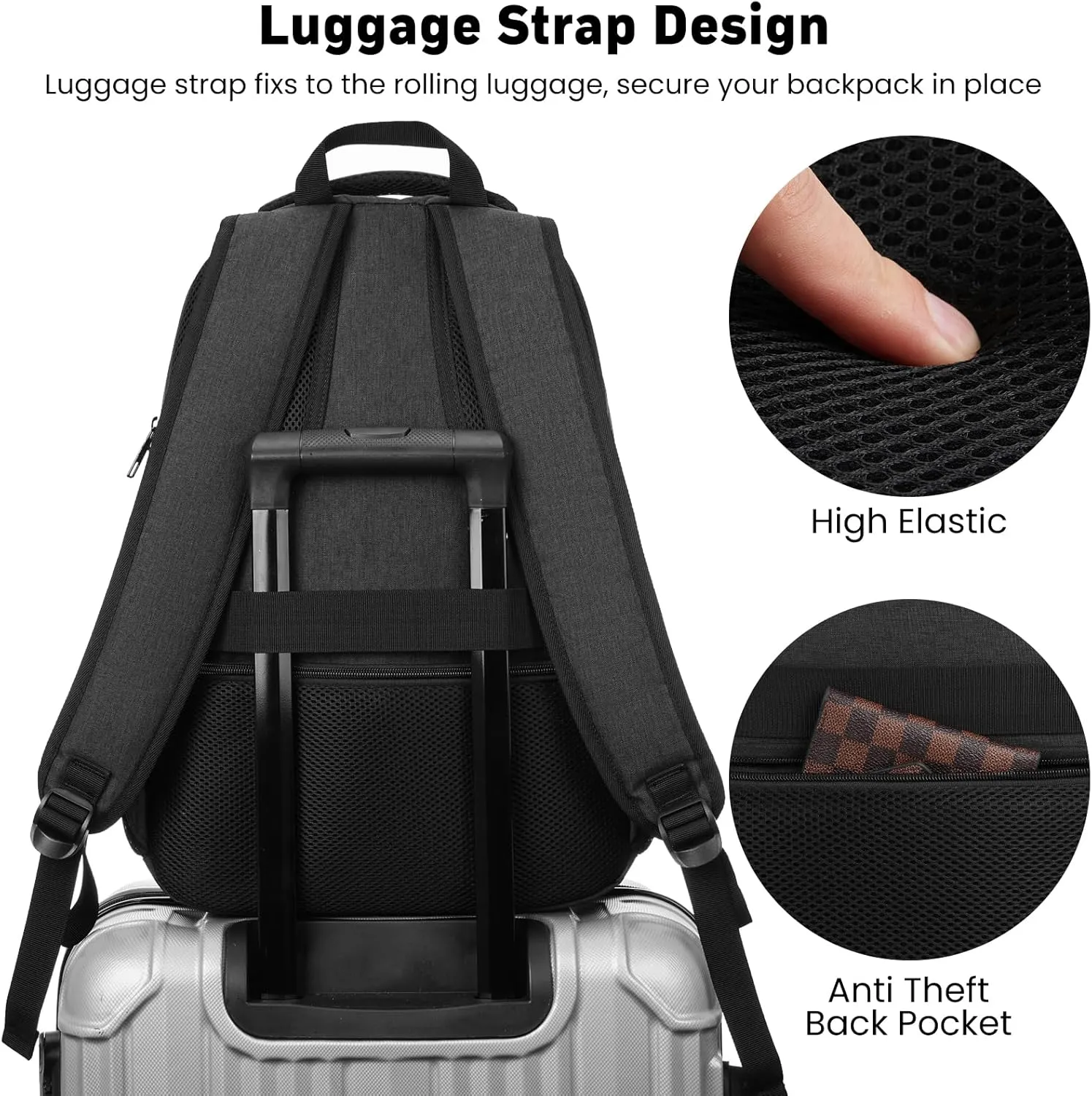 Backpack for Men and Women, School Backpacks for Teens Boys, 15.6 Inch Large College Bookbag Durable Computer Laptop Bag with USB Charger Port for Business Work Travel, Black