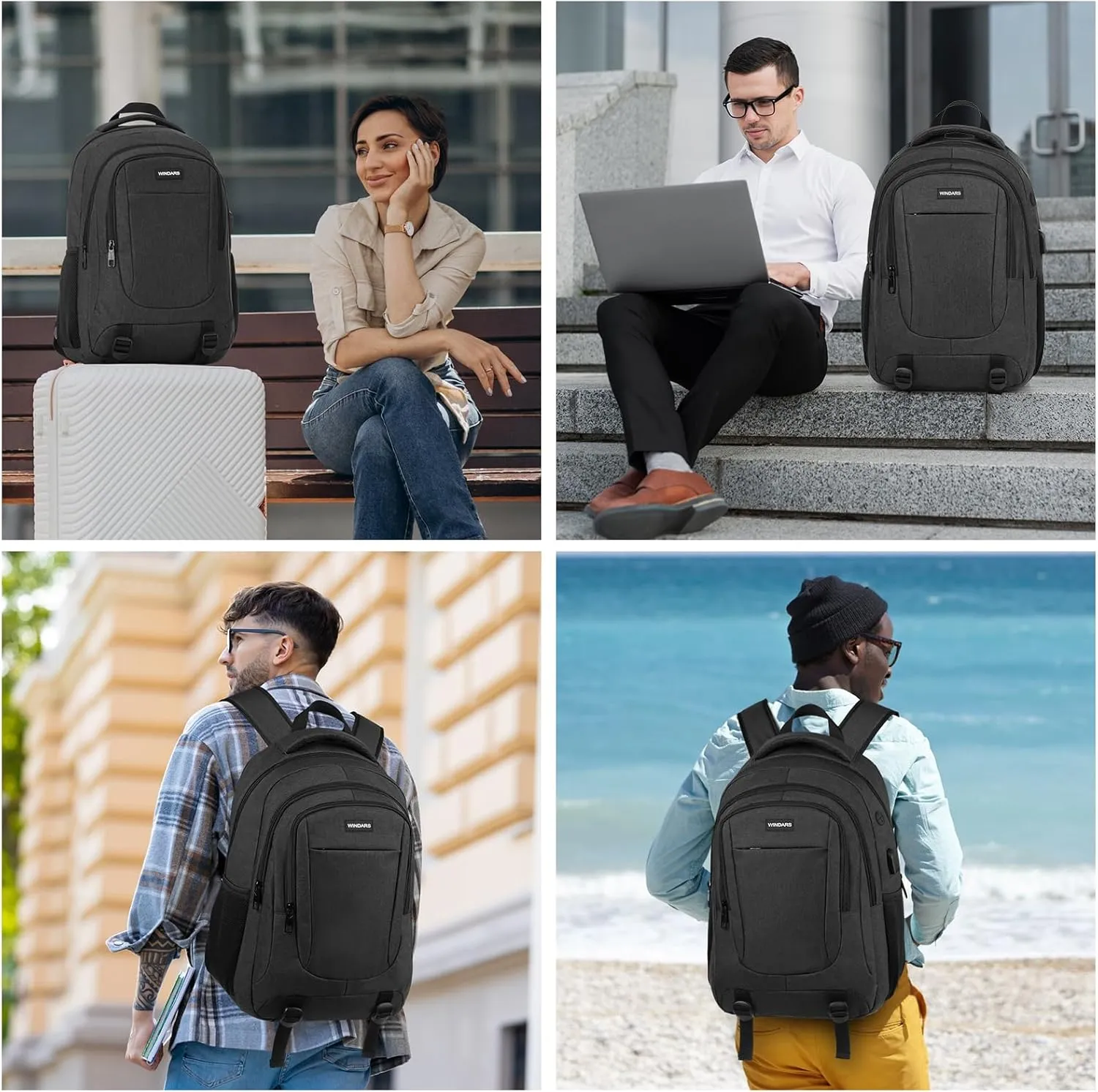 Backpack for Men and Women, School Backpacks for Teens Boys, 15.6 Inch Large College Bookbag Durable Computer Laptop Bag with USB Charger Port for Business Work Travel, Black