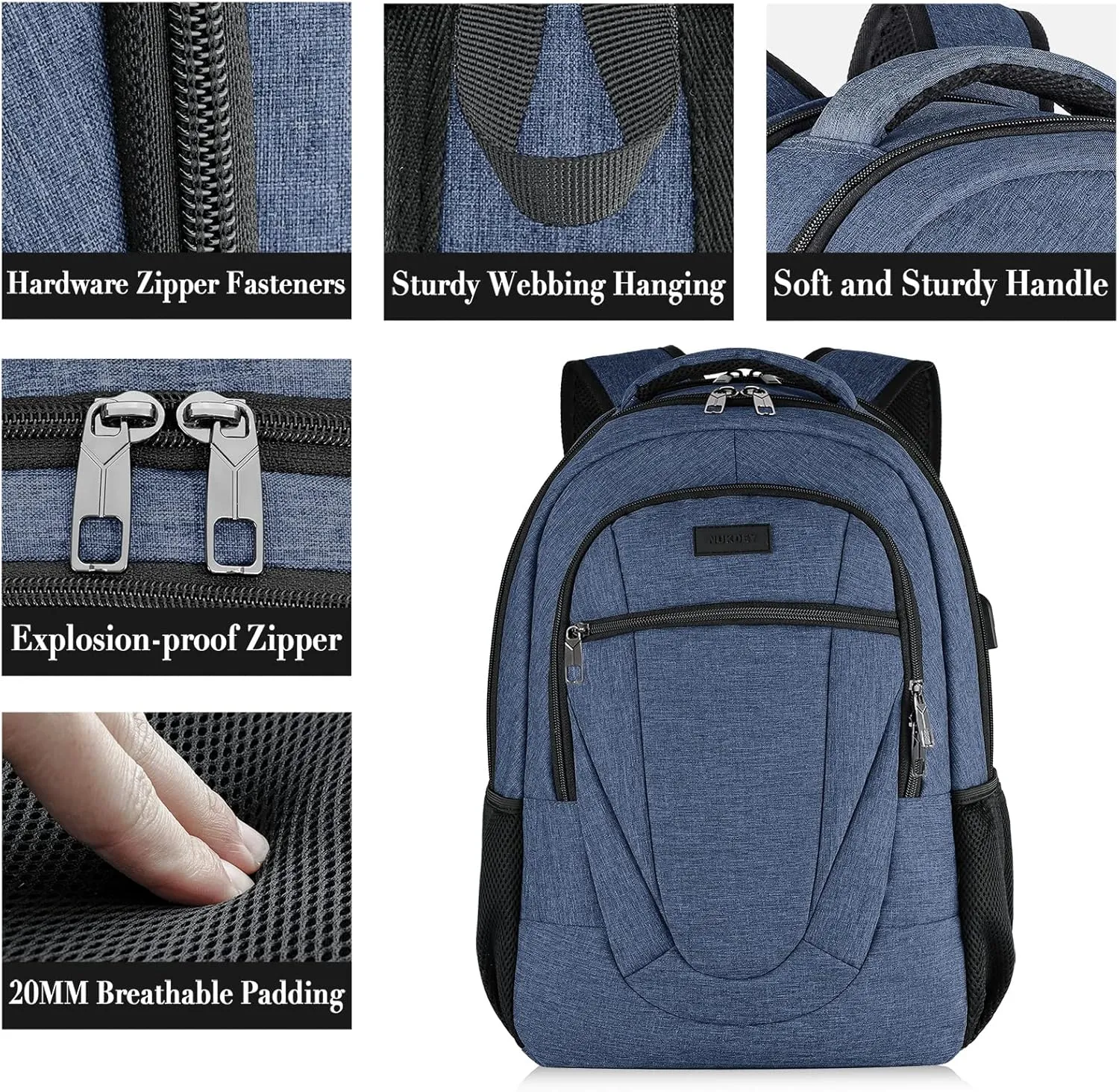 Backpack for Woman and Men, Travel Laptop Backpack with USB Charging, Waterproof College Back Pack for 15.6 IN Laptop Backpack, Adult Business Computer Travel Backpack, Blue