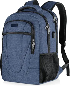 Backpack for Woman and Men, Travel Laptop Backpack with USB Charging, Waterproof College Back Pack for 15.6 IN Laptop Backpack, Adult Business Computer Travel Backpack, Blue