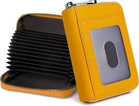 Badiya Genuine Leather Credit Card Holder RFID Blocking Accordion Small Card Case Wallet Zip Coin Purse for Women Men