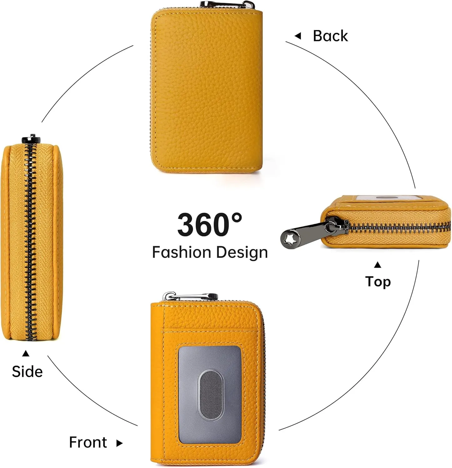 Badiya Genuine Leather Credit Card Holder RFID Blocking Accordion Small Card Case Wallet Zip Coin Purse for Women Men
