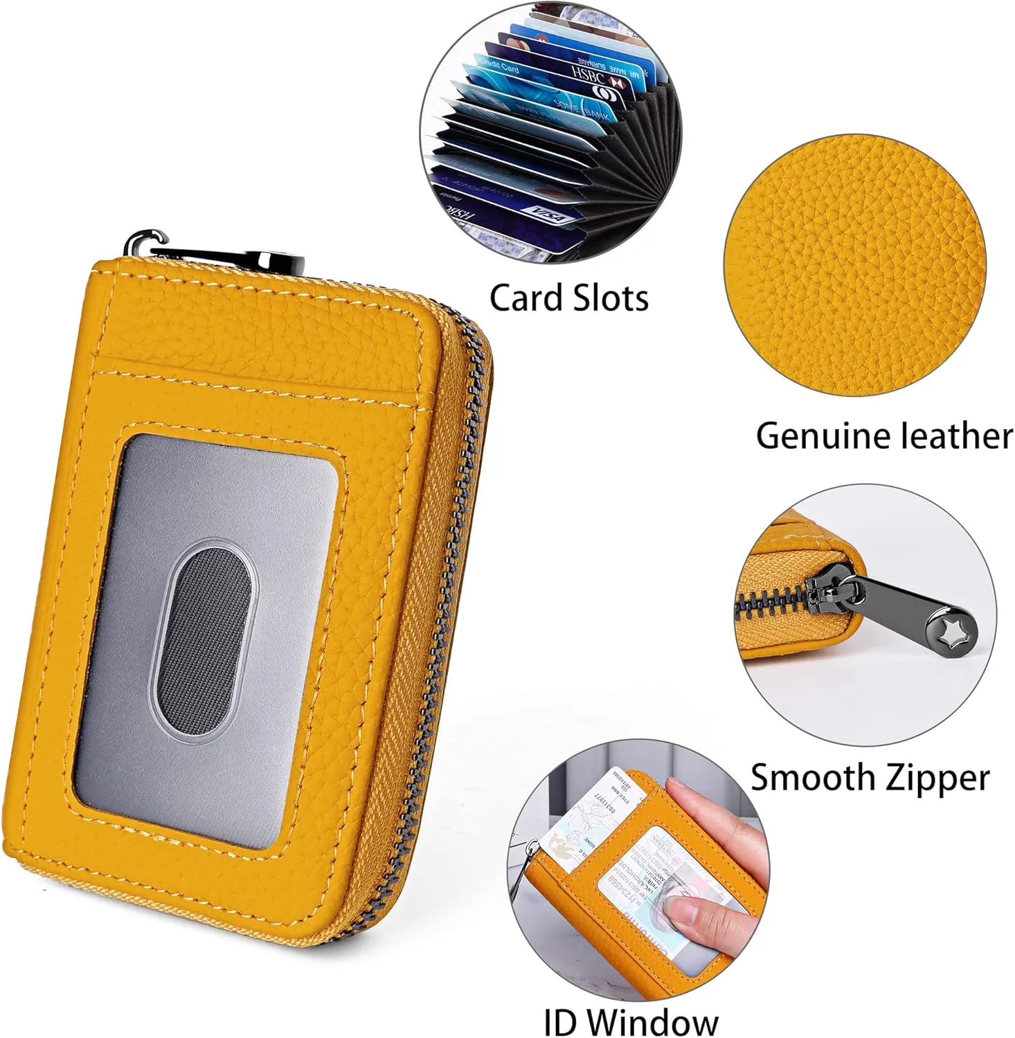 Badiya Genuine Leather Credit Card Holder RFID Blocking Accordion Small Card Case Wallet Zip Coin Purse for Women Men