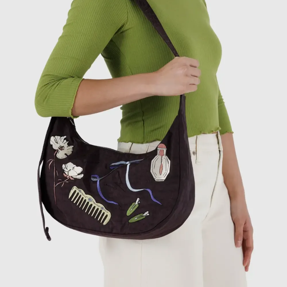Baggu Medium Nylon Crescent Bag Embroidered Get Ready With Me