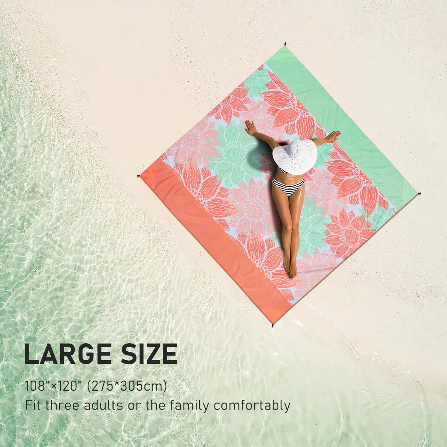 Beach Blanket Waterproof Sandproof Extra Large Beach Mat 79" X 83"/120"x108"for 1-8 Adults Quick Drying Durable Outdoor Picnic Mat for Beach Travel Camping Hiking
