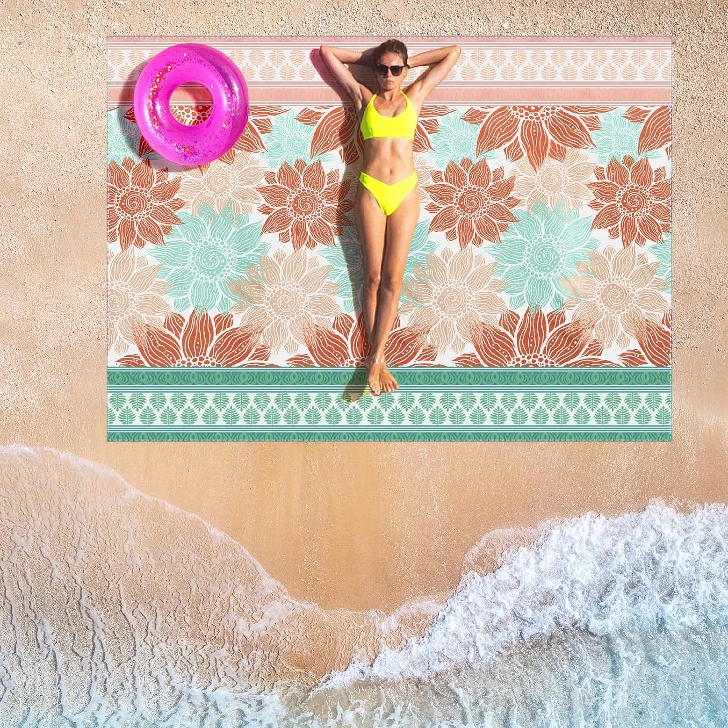 Beach Blanket Waterproof Sandproof Extra Large Beach Mat 79" X 83"/120"x108"for 1-8 Adults Quick Drying Durable Outdoor Picnic Mat for Beach Travel Camping Hiking