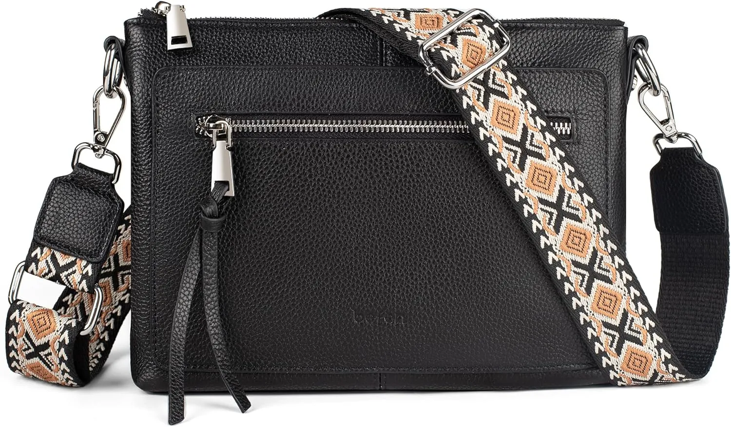 befen Genuine Leather Purses for Women Medium Crossbody Bags Shoulder Bag Handbags with Adjustable Guitar Strap