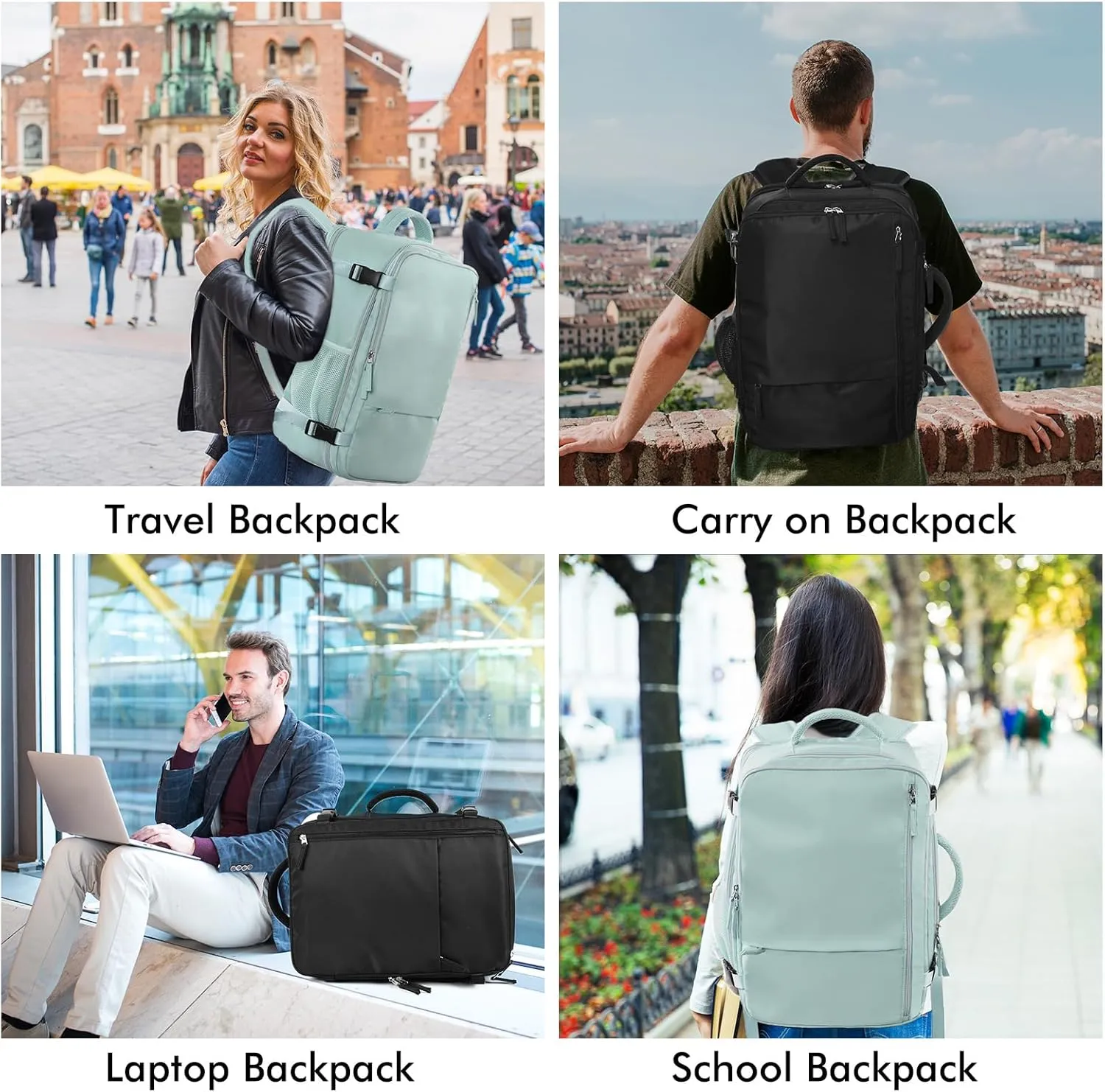 Beraliy Travel Backpack for Women, Airline Approved Bag, 16 inch Laptop Waterproof Hiking Backpack, Casual College Daypack, Weekender Bag, Mint Green