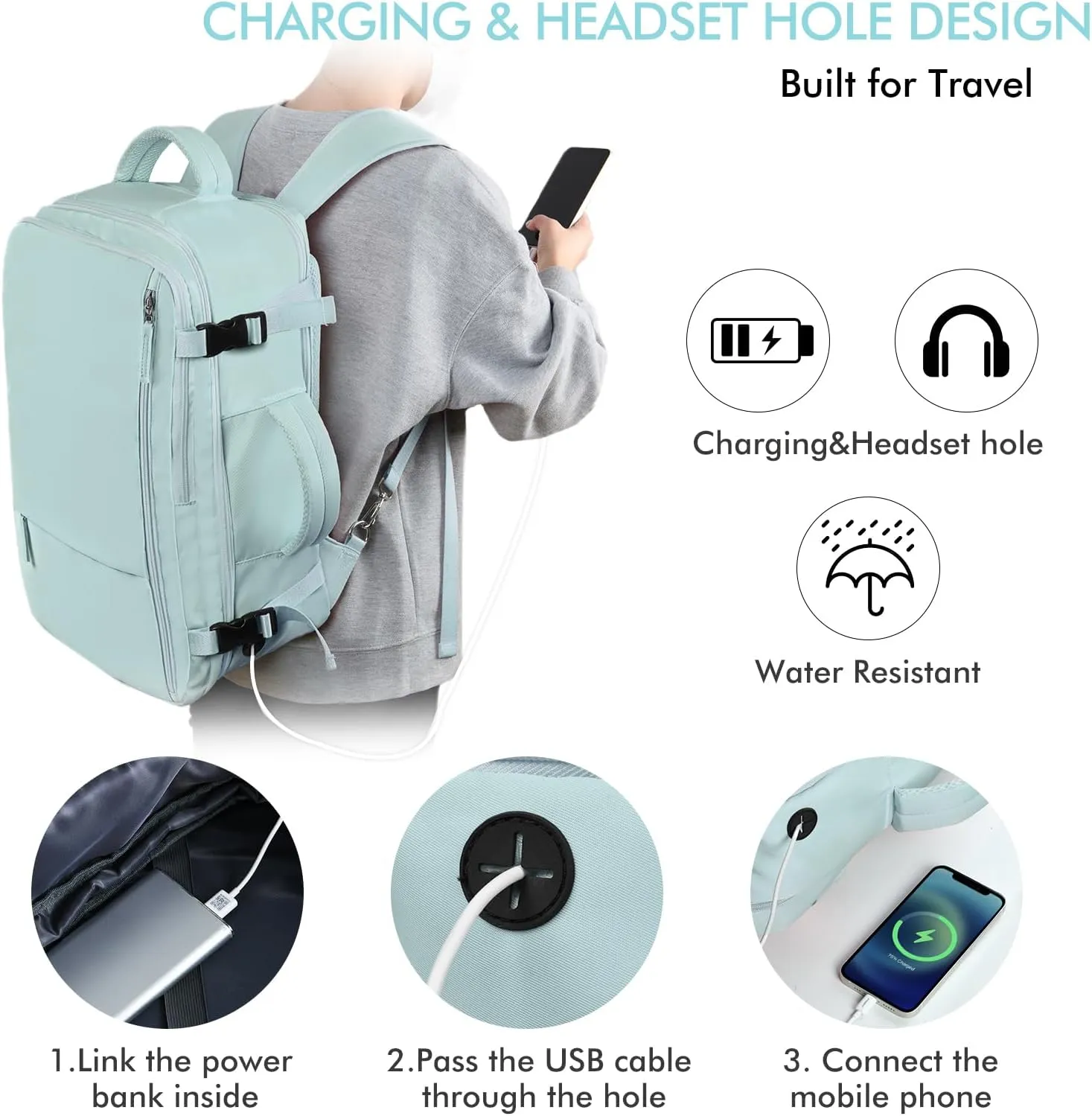Beraliy Travel Backpack for Women, Airline Approved Bag, 16 inch Laptop Waterproof Hiking Backpack, Casual College Daypack, Weekender Bag, Mint Green