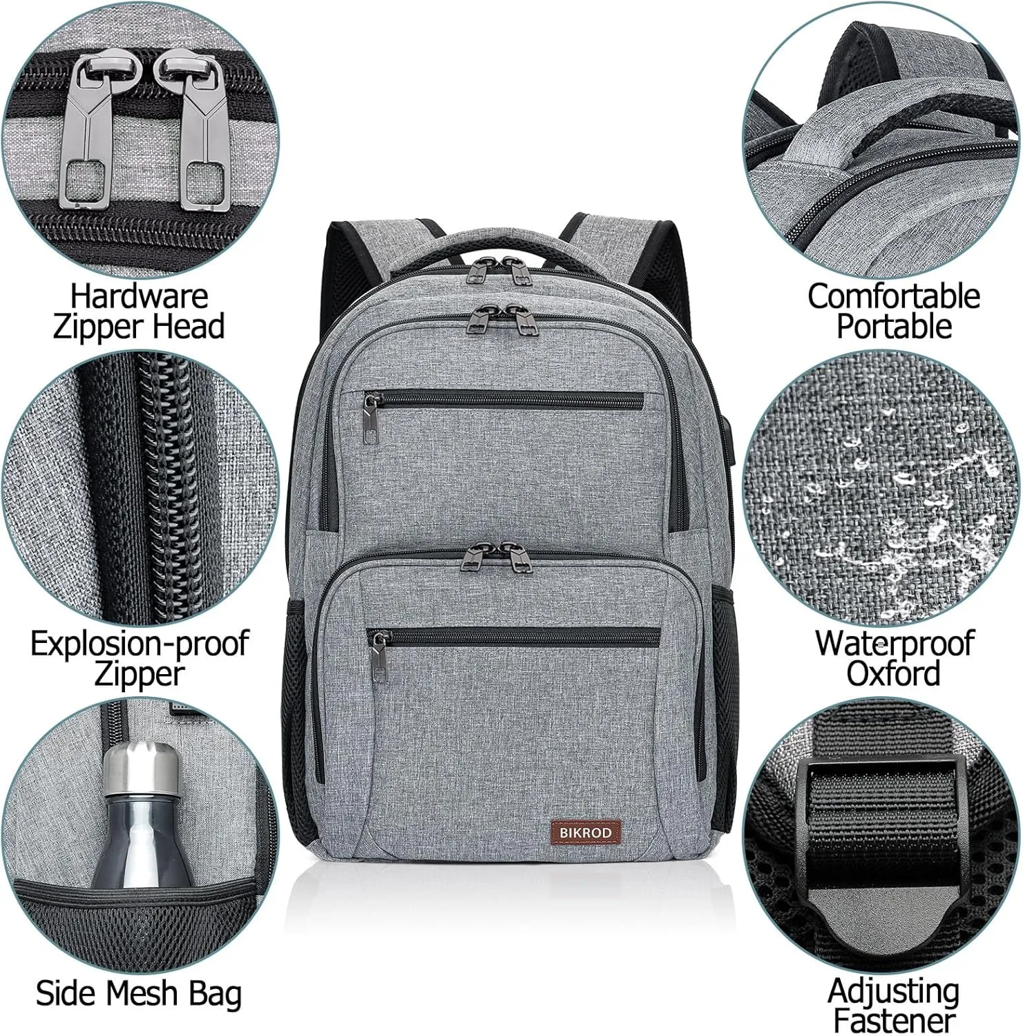 BIKROD Backpack for Men, TSA Travel Backpack, College Backpacks Water Resistant Back Pack with USB Charging Port, Business Anti Theft Durable Computer Bag Gifts Fits 15.6 Inch Laptop, Grey
