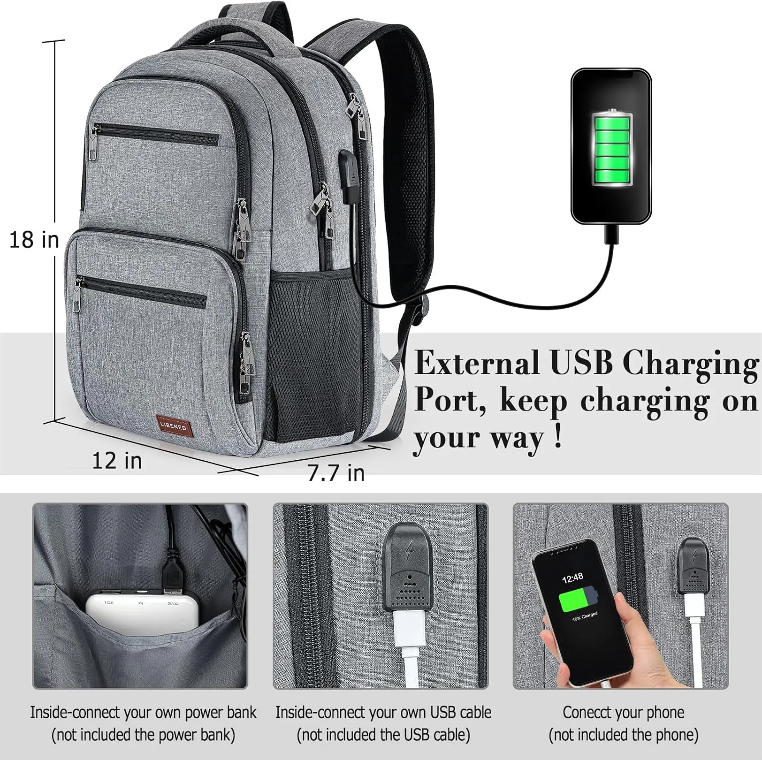 BIKROD Backpack for Men, TSA Travel Backpack, College Backpacks Water Resistant Back Pack with USB Charging Port, Business Anti Theft Durable Computer Bag Gifts Fits 15.6 Inch Laptop, Grey