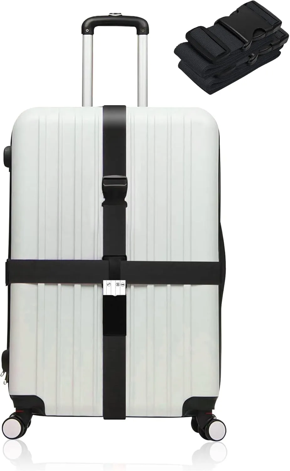 Black Luggage Straps for Suitcases, Luggage Wraps for Suitcase Belt, Luggage Accessories for Travel Bag Closure (24-7)