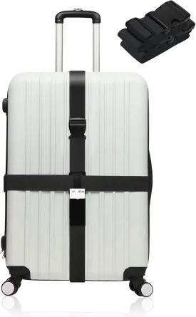 Black Luggage Straps for Suitcases, Luggage Wraps for Suitcase Belt, Luggage Accessories for Travel Bag Closure (24-7)