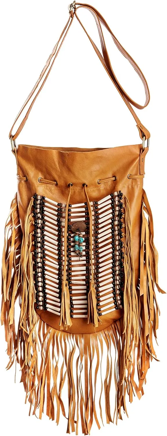 Boho Bag Round L | Real Leather | Fringe Purse | Bohemian Bags