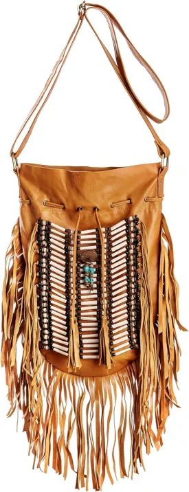 Boho Bag Round L | Real Leather | Fringe Purse | Bohemian Bags