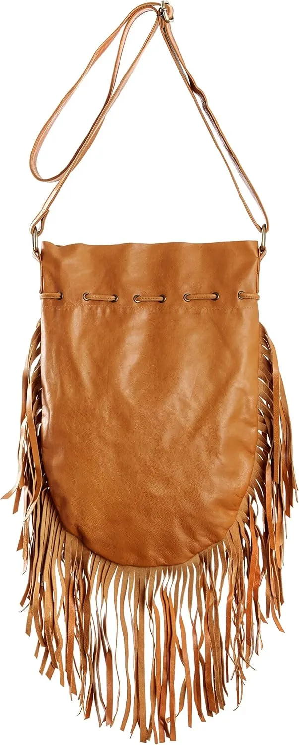 Boho Bag Round L | Real Leather | Fringe Purse | Bohemian Bags