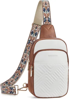 BOSTANTEN Sling Bag Quilted Crossbody Bags for Women Cross Body Purse Leather Fanny Pack with Adjustable Guitar Strap