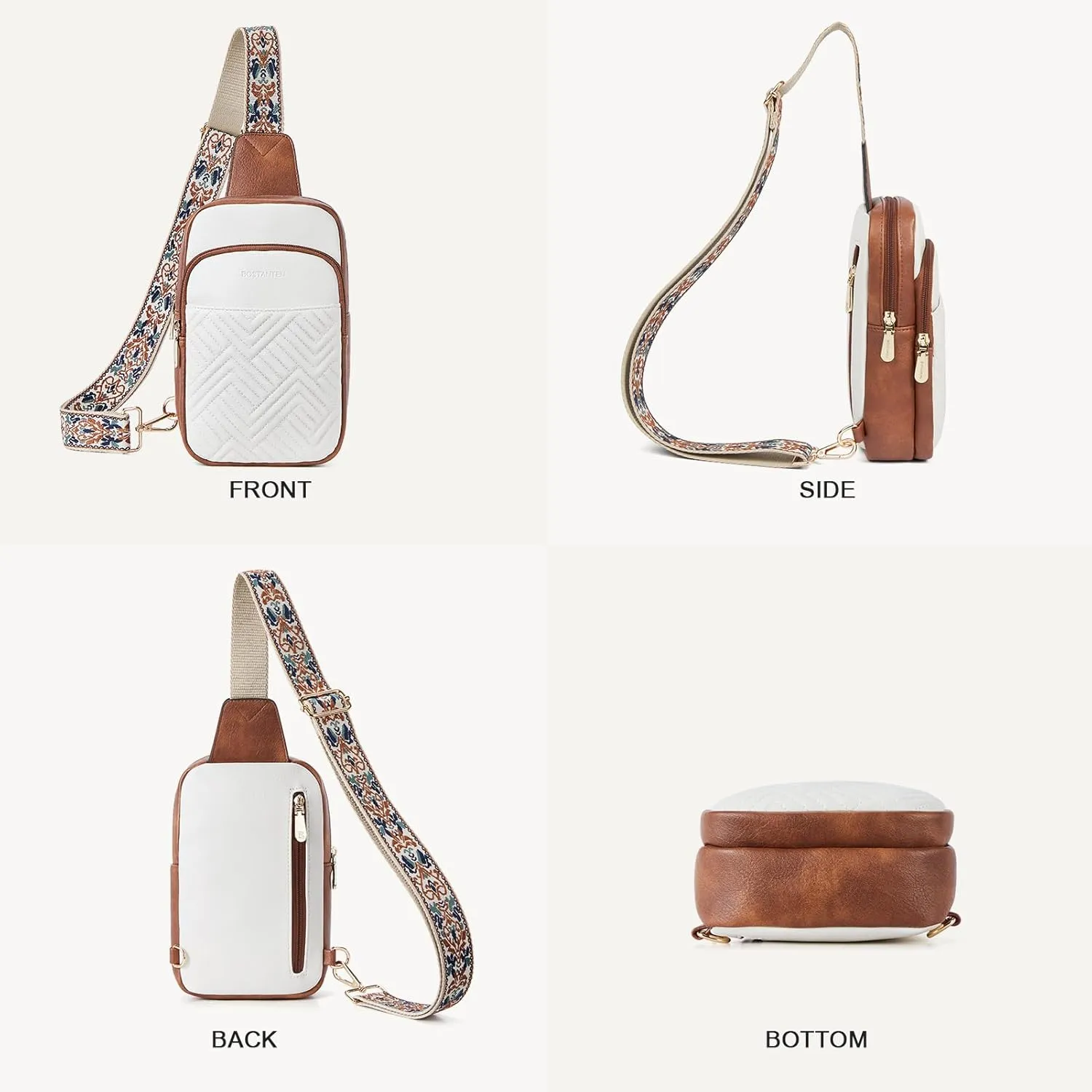 BOSTANTEN Sling Bag Quilted Crossbody Bags for Women Cross Body Purse Leather Fanny Pack with Adjustable Guitar Strap